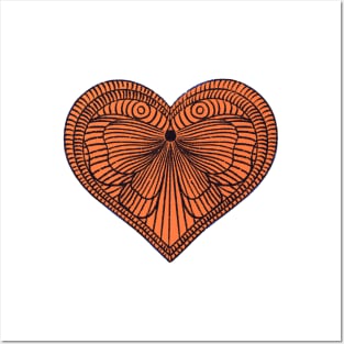 Love orange butterfly heart on white background Posters and Art